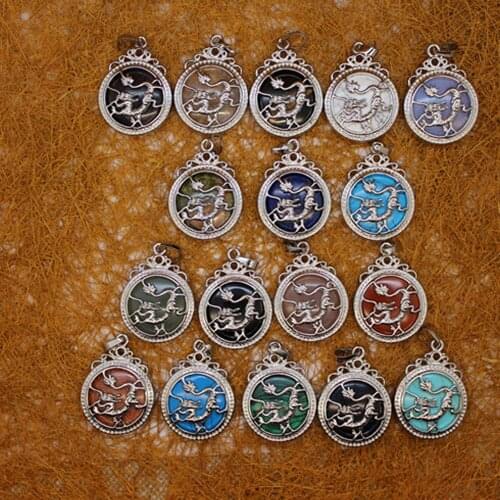 12pcs Natural Stone mixed clr hollowed-out dragon beads pendant Healing Quartz Treat Crystal Charm for Jewelry Making Free