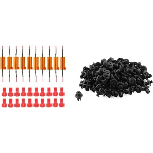 120x 8mm Car Hole Plastic Rivets Fastener Bumper Push Pin Clips Clip & 10 Pcs 50W 6Ohm LED Load Resistors