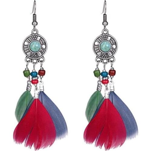 2020 Fashion Colorful Feather Vintage Bohemian Fringed Drop Earrings Temperament Wild Earrings Fairy Earrings Boho Jewelry