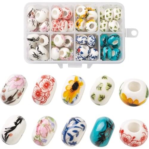 64-80pcs Ceramic Porcelain Beads Flower Pattern Loose European Beads DIY Accessories for DIY Crafts Bracelet Jewelry Making