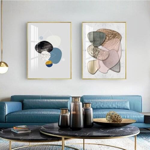 Abstract Blue watercolor Canvas Print Paintings Golden lines Poster Nordic Wall Art Pictures on Canvas Living Room Home Décor