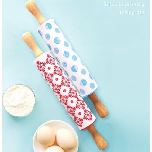 Non-Stick Silicone Rolling Pin Wooden Handle Pastry Dough Flour Roller Kitchen Cooking Baking Tool Kitchen Accessories Rolling