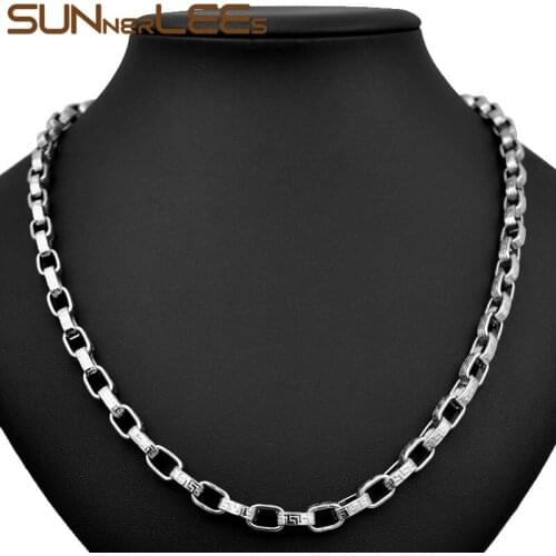 SUNNERLEES Stainless Steel Necklace 6mm Geometric Lines Box Link Chain Silver Color Gold Plated Men Women Jewelry Gift SC193