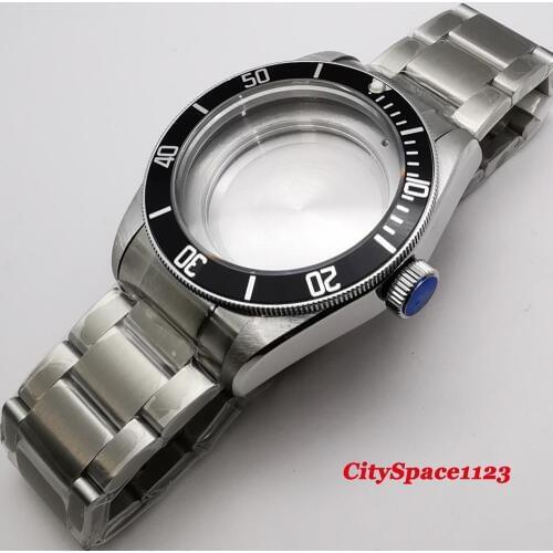 41mm Corgeut black bezel Watch Case 22mm band Sapphire glass fit ETA 2836 Miyota 8215 ST1612 movement Watch Parts