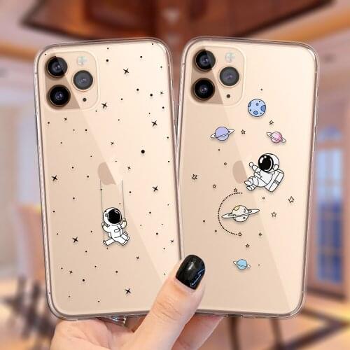 Cute Cartoon Astronaut Star Space Phone Case For iPhone 11 Pro MAX XS XR X 12 Mini 12 Pro Max 7 8 Plus Clear Soft TPU Back Cover