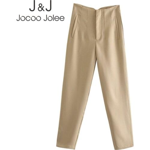 Jocoo Jolee Elegant Solid High Waist Suit Pants Office Lady Casual Korean Straight Pants Vintage Zipper Fly Ankle Trousers 2021