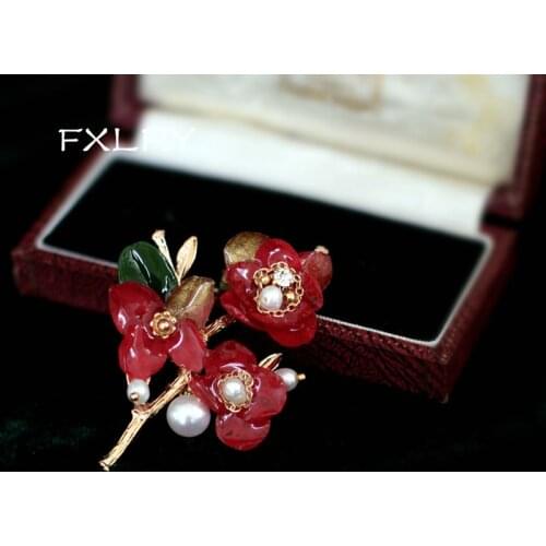 FXLRY Original Handmade Natural Pearl Preserved Flower Elegant Brooches Pin For Women Fashion Jewelry