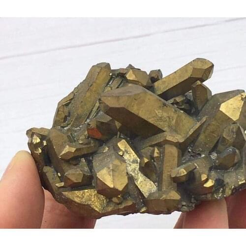 Natuurlijke Crystal Electroplated Chalcopyrite Goud Cluster Standaard, Woninginrichting, Geschenken