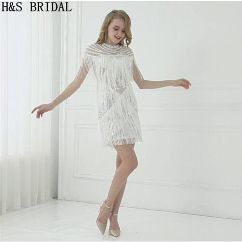 H&S BRIDAL Ivory boho wedding dress Above Knee Tassel Short lace wedding Dresses Mini beach wedding dress vestido de noiva