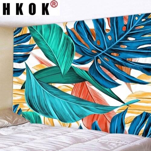 HKOK Plant Leaf Mandala Tapestry Wall Rugs Wall Hanging Fabric Mural Background Cloth Towel Beach Fabric Blanket Bedroom Decor