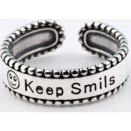 Ring Letter Keep Smile Face Rings Women Fashion Jewelry Big Thumb Wide Ring Silver Color Girls Besf Gift