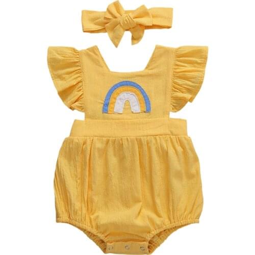 Newborn Baby Boy Girl Rainbow Romper playsuit Jumpsuit Headband Summer Clothes Set 2PCS