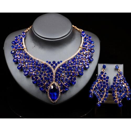 Lan palace nigerian beads necklace jewelry set gold color necklace and earrings for wedding six colors free shipping
