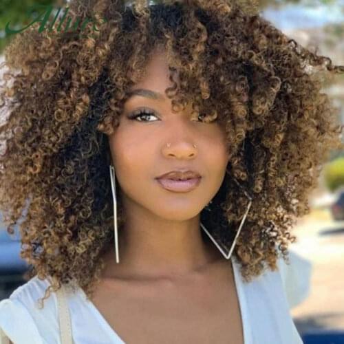 Ombre Brown Afro Kinky Curly Wigs Human Hair For Black Women Glueless Natural Remy Peruvian Hair Cheap Full Machine Wig Allure