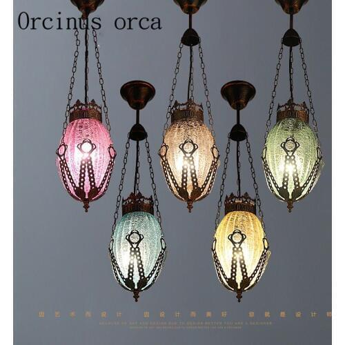 American style retro chandelier Bar Cafe South East Asia creative personality color glass single head Chandelier free shipping