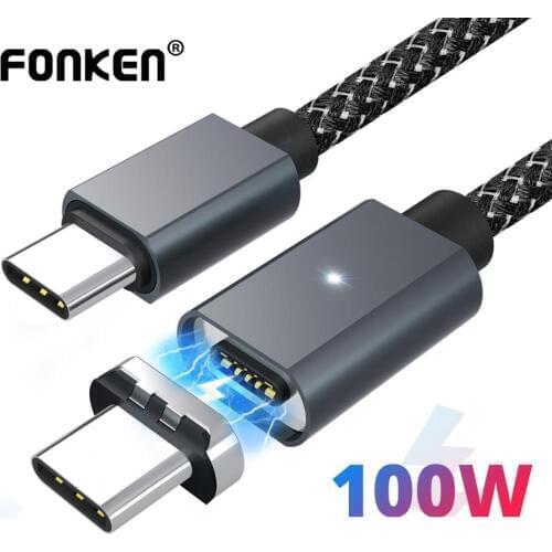 FONKEN USB Type C Magnetic Cable 20V 5A 100w USB C To Type-C Cable Fast Charge for Phone Laptop PD Magnetic Charging Cable