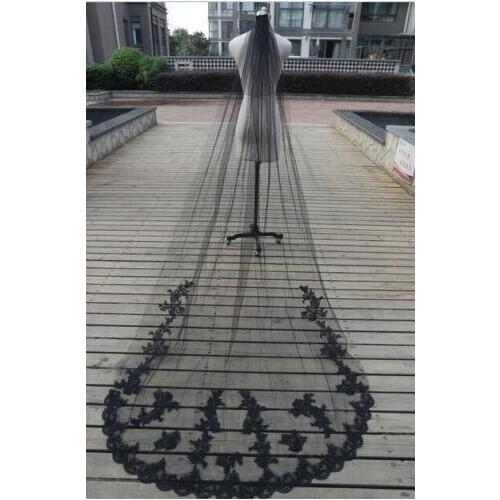 New Black white lvory 3m Wedding Veils With Comb Lace Appliques Long Bridal Veil Cathedral
