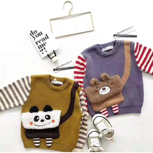 New 2019 autumn and winter new childrens small shoulder bag cartoon sweater baby pullover top