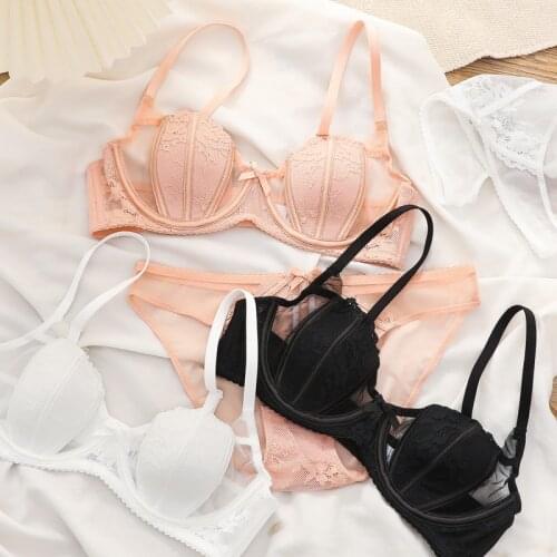 New summer thin style big breasts show small gathering sexy underwear suit lace female high school students bra and panty