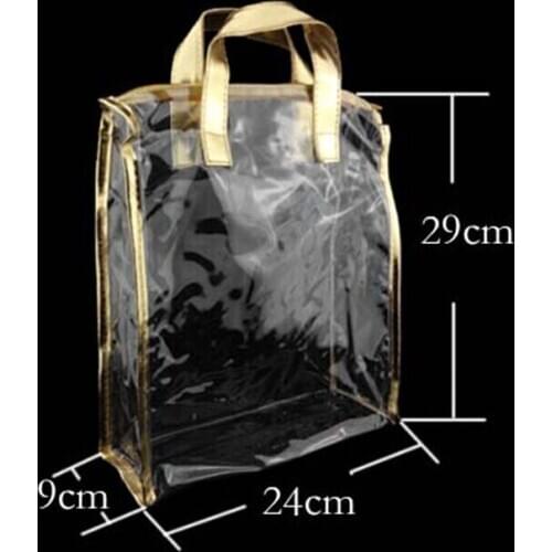 Wholesale size:29*24*9cm Golden and silver clear packing pvc bag gift bag clear cosmetic bag, Free shipping 100piece\lot