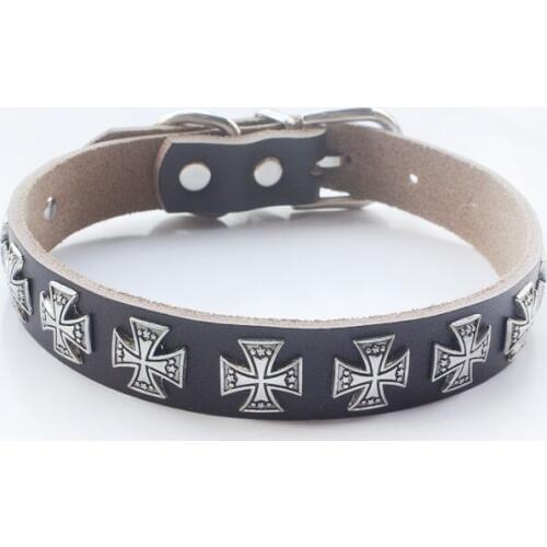 Studded Cross Dog Collars Soft Genuine Leather Pet Accessories Adjustable For Small Medium Large Dogs collier chien cuir