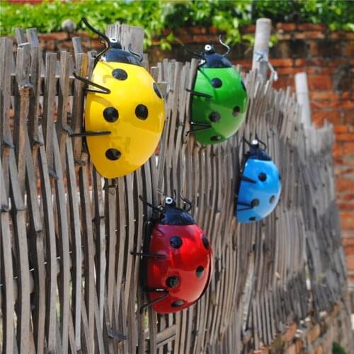 Colorful Metal Beetles Wall Fence Tree Mounted Garden Hang Cute Animal Decorative Pendant Indoor Outdoor Decor Creative Ornament