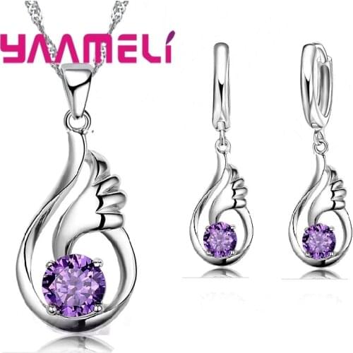 925 Sterling Silver Crystal Necklace Earrings Set Wedding Accessory Fashion Cubic Zircon Bridal Jewelry Sets For Women