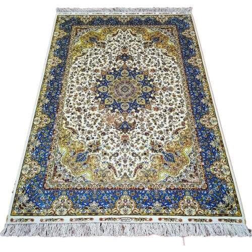 Seeykeep™ 4x6ft Exquisite Central Medallion Classic Floral Design Ivory Backcolor Silk Handknotted Rug-FC3016053