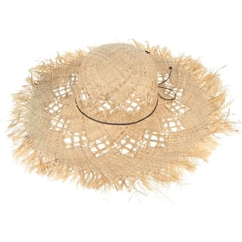 2021 New Trendy Wide Brim Large Fields Straw Hats For Women Hollow Out Ladies Beach Sun Hats Fluff Floppy Summer Caps