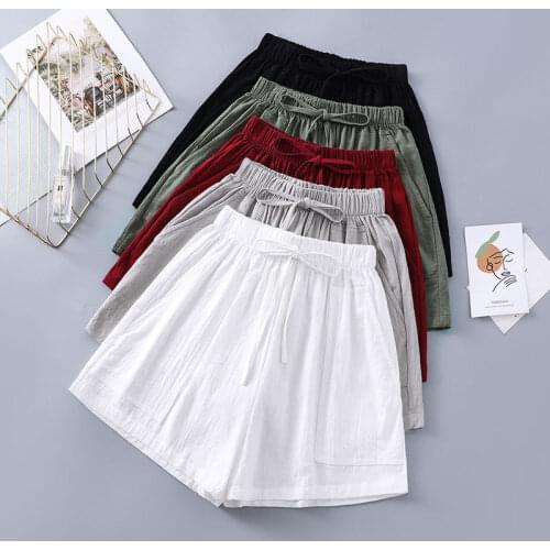 Hight Waist Shorts for Women 2021 Fashion Linen Femme Shorts White Black Green Womens Shorts Summer Pantalones Cortos De Mujer
