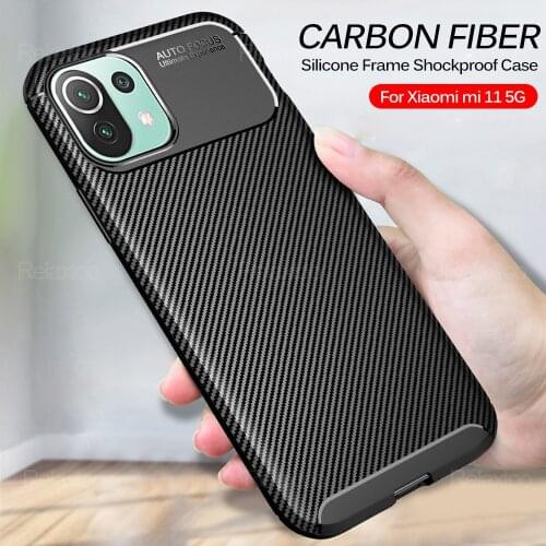 Carbon Fiber Texture Case For Xiaomi Mi 11 Lite 5G 6.55" Mi11 Light Xiami Xaomi Xiomi 11Lite Silicone Bumper Phone Covers Fundas