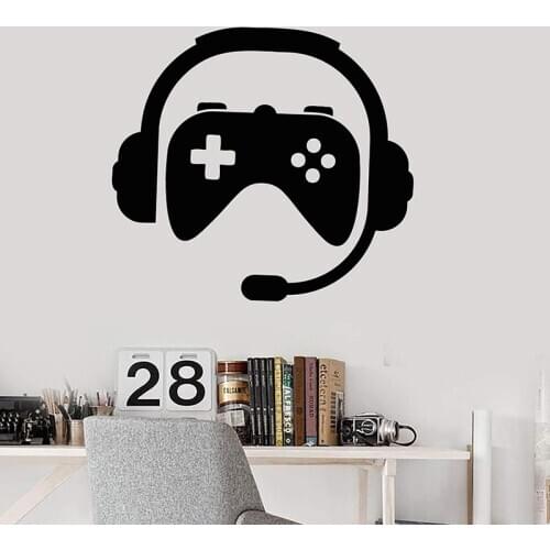 Vinyl Wall Decal Gamer Room Decor Joystick Headphones Stickers C5052