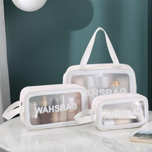 High Qualit Large-Capacity Transparent Three-Piece Cosmetic Bag Translucent Frosted Portable Storage Bag For Girls Women