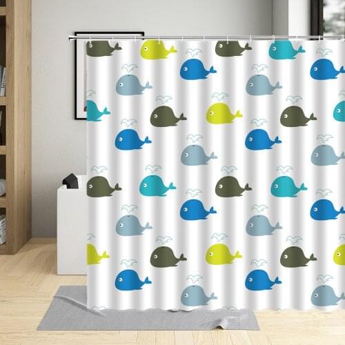 Animal Cartoons Cute Colorful Whale Print Bathroom Decor Kids Children Bath Curtains Waterproof Fabric Shower Curtain With Hooks