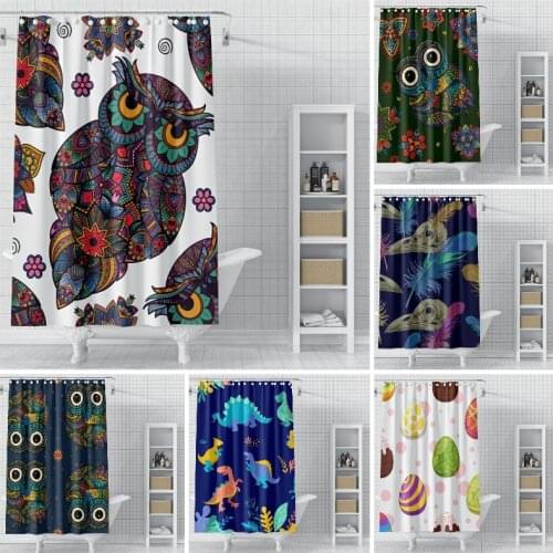 Cute Animal Cartoon Printing Shower Curtains Owl And Dinosaur Polyester Mouldproof Waterproof Decor Bathroom Curtains