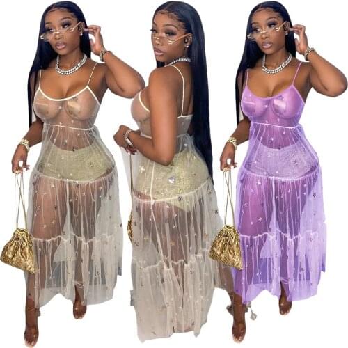 2021 Summer New Sexy Knit Beach Long Skirt Thin Shoulder Strap Ruffled Robe Swimsuit Fashion Open Back Ladies Swimsuit