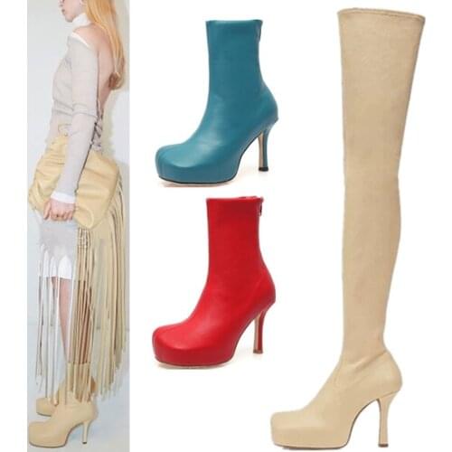 9CM HEEL platform woman Square toe boot low platform woman leather square toe boot real photos large size more color custom make