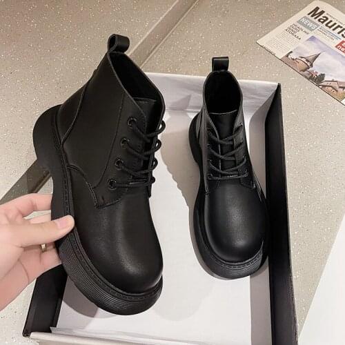 WHNB 2021 NEW Women Shoes Rubber Boots Flat Heel Boots-Women Round Toe Lace Up Fashion Rain Ankle Rock Autumn Ladies