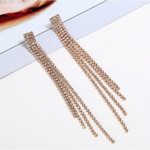 HOCOLE 2018 New Gold Silver Color Full Rhinestone Long Tassel Earring For Women Luxury Jewelry Statement Drop Dangle Earrings