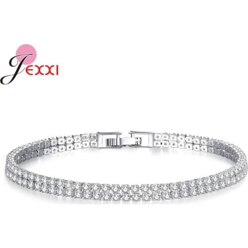 Solid 925 Sterling Silver Shiny Cubic Zirconia Tennis Bracelet Bangle For Women Wedding Fashion Jewelry Wholesale Birthday