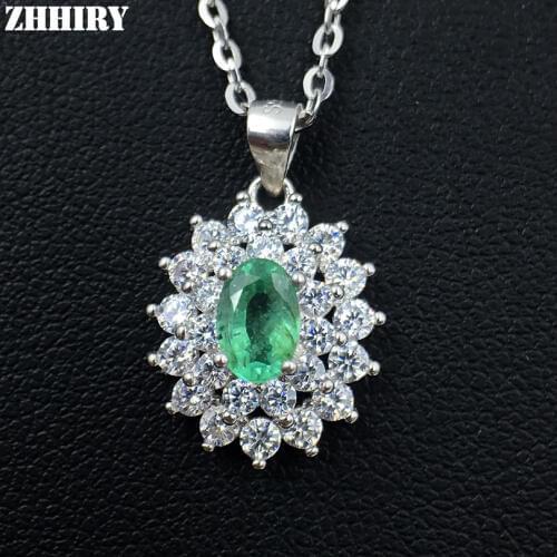 ZHHIRY Natural Emerald Necklace Genuine 925 Sterling Silver Precious Gem Natural Gemstone Pendant Fine Jewelry Dirthstone