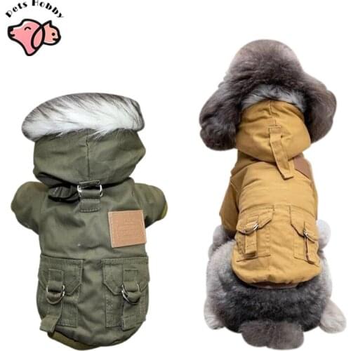 Winter Dog Clothes Hooded With Fur Hat Thick Dogs Coat Jacket Pet Clothing Outfit Fleece Padded Outfit For Small Medium Dogs