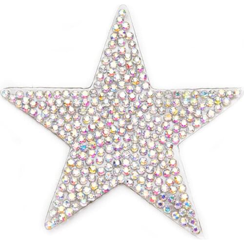 Free ship Sparkling AB color crystal rhinestone Five-pointed star design patches sequined shoes/hats/bags applique iron on motif