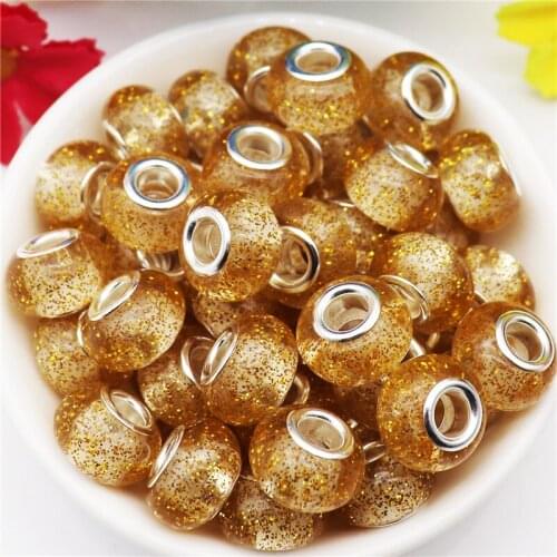 10Pcs Gold Glitter Color Large Hole Round Spacer Beads Charms Fit for Pandora Bracelet Women Girls Hair Beads DIY Jewelry Making