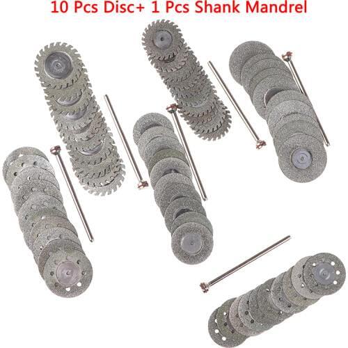 10Pcs disc+1Shank Dental Diamond Polishing Wheel Saw Disc Ultrathin Sand Cutting Film Jewelry Deture Grinding Cutter Rotary Tool