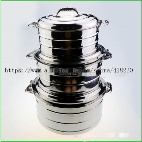 3Pcs 1/2/3L stainless steel double insulated lunch box large capacity family gathering set