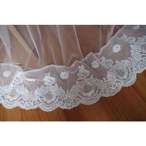 3 yards Off white Alencon Lace Trim, Beaded and Sequins Trim, Wedding Gown Lace Fabric