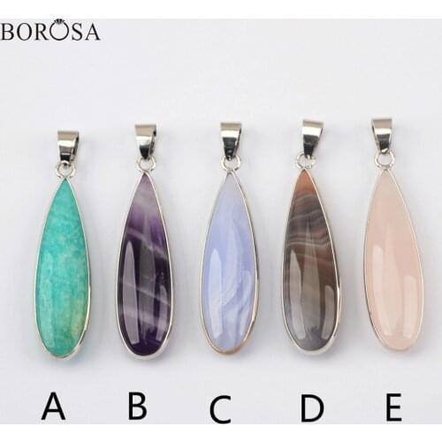 BOROSA 5Pcs Teardrop Stripes Agates Amethysts Charms for Earring Jewelry Women Natural Gems Stones Pendant Fit Necklaces WX1524