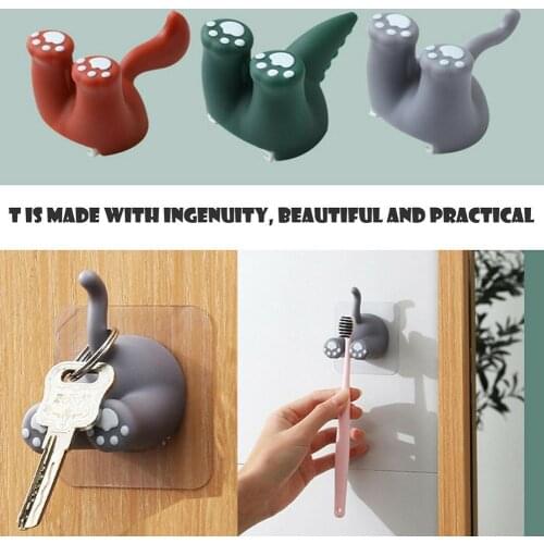 Cute Animal Tail Toothbrush Holder Non-marking Stickers Suction Wall Hook Bathroom Single Punching Free Hook Door Accessori J9X9