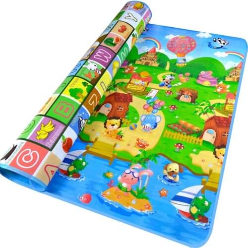 Double Sided Baby Crawling Pad, Thin Type Portable Game Mat, Sponge Foam Cushion,Letters with A Picture of A Farm Picnic Mat